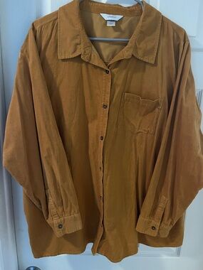 C.J. Banks Woman’s Mustard Brown Corduroy Button Down2x